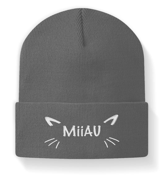 MiiAU Beanie Mütze Wintermütze mit Stick-Logo Asphalt Grau-6239