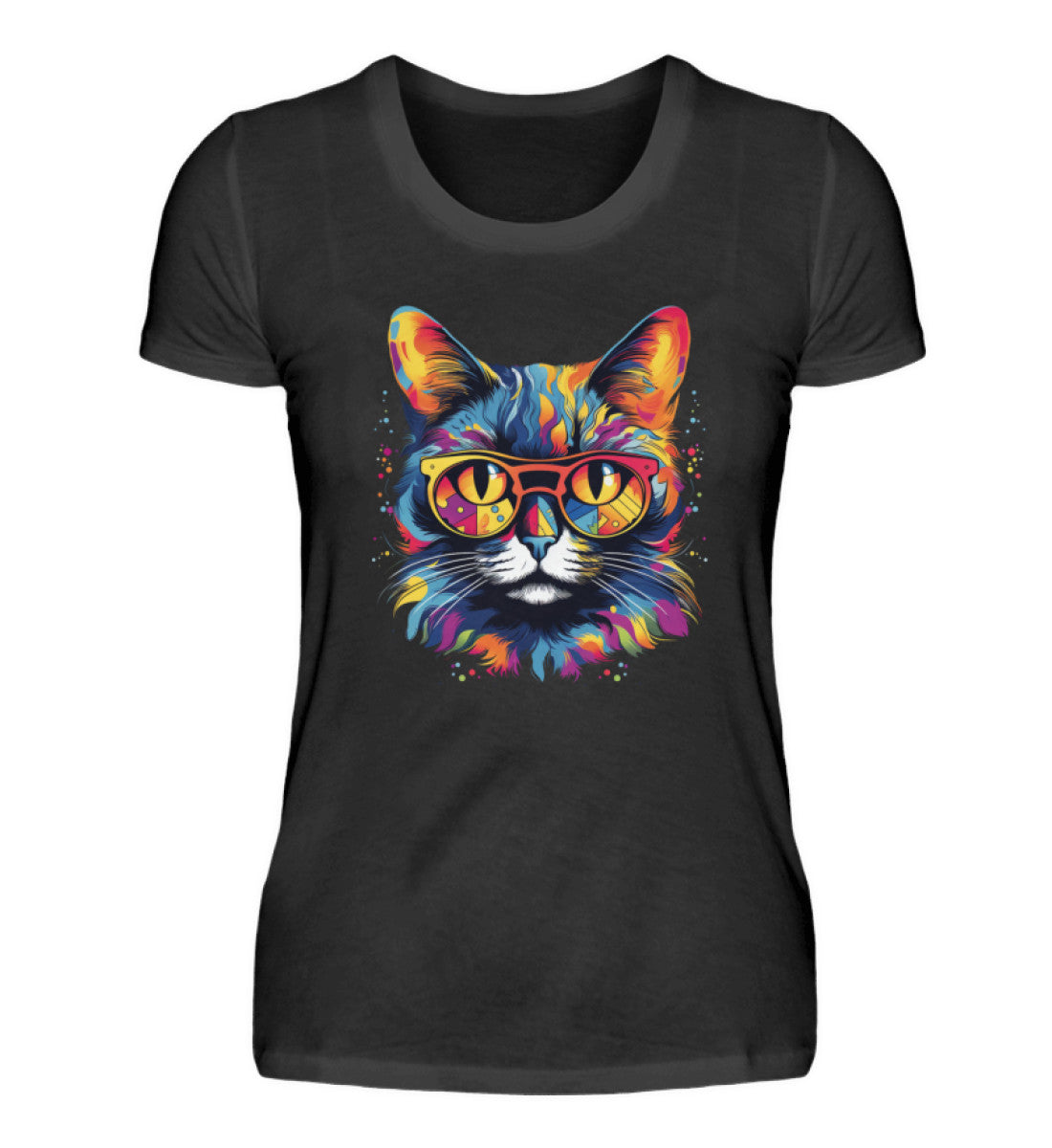 Kunterbunte Katze Damen Premium Katzen TShirt DSchwarz-16