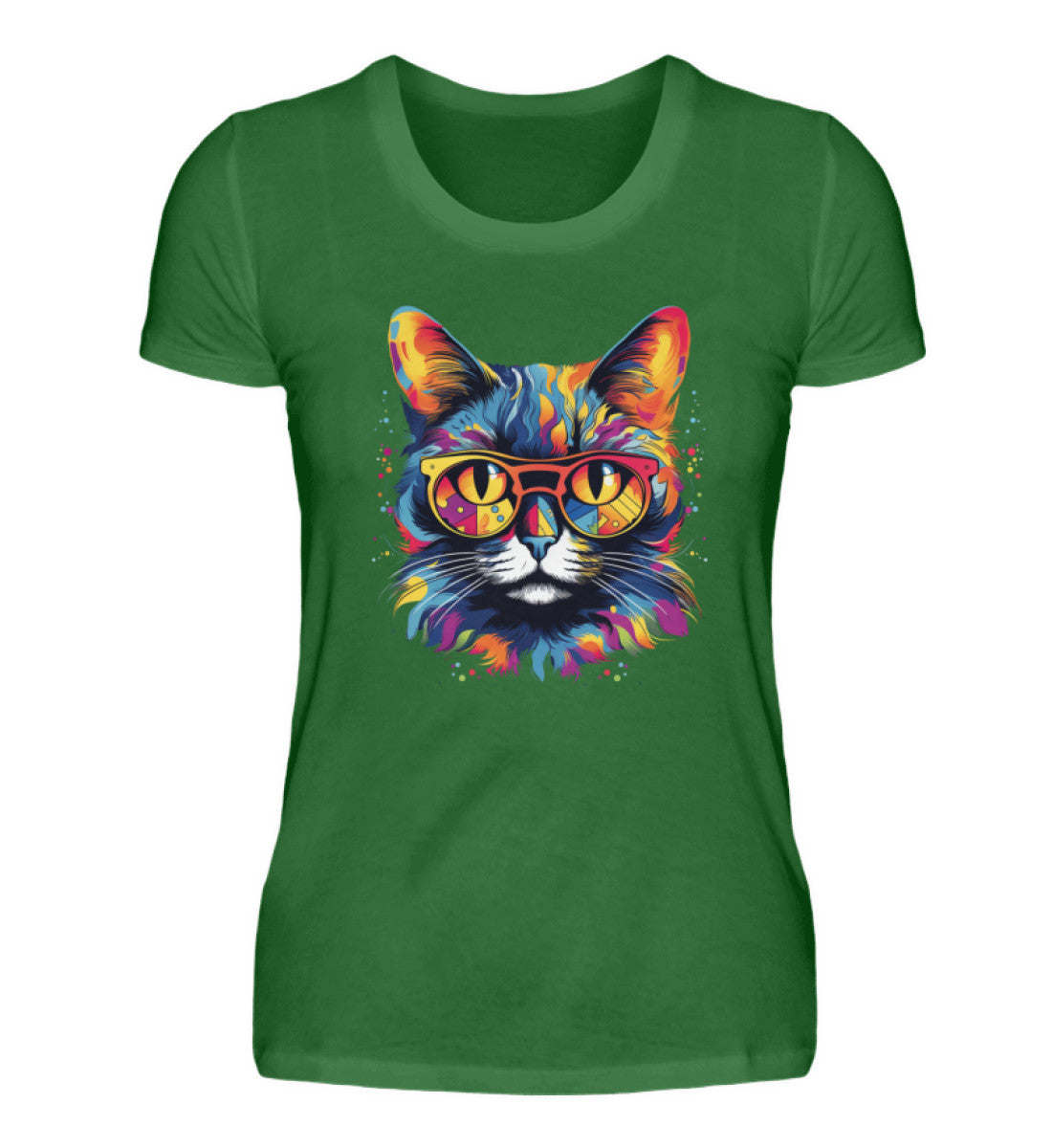 Kunterbunte Katze Damen Premium Katzen TShirt DIrish Green-30