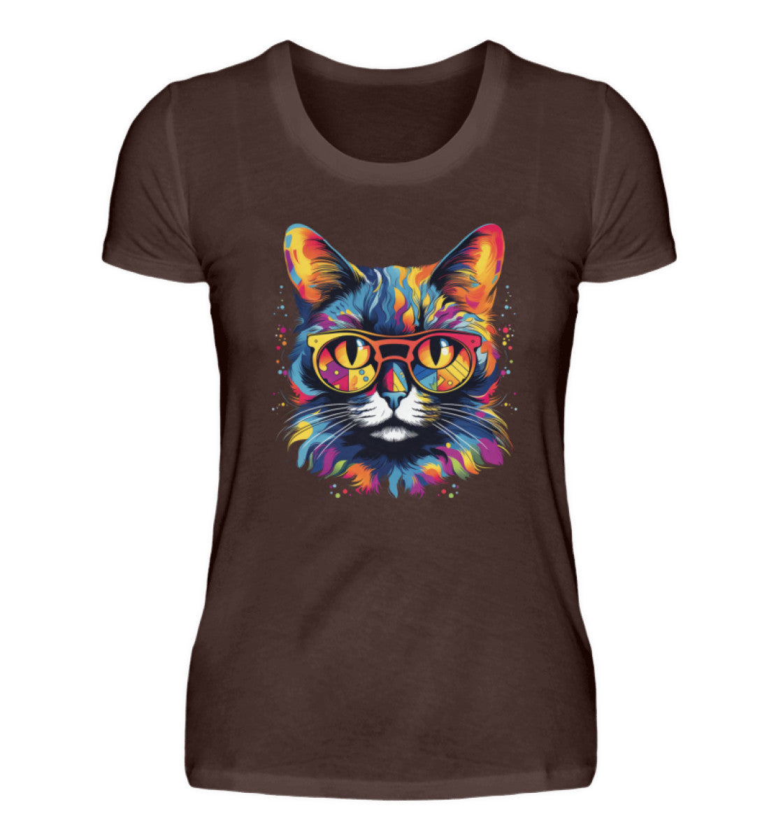 Kunterbunte Katze Damen Premium Katzen TShirt DBraun-1074