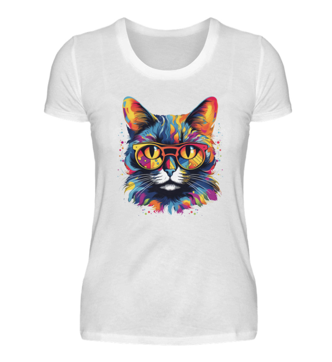 Kunterbunte Katze Damen Premium Katzen TShirt DWhite-3