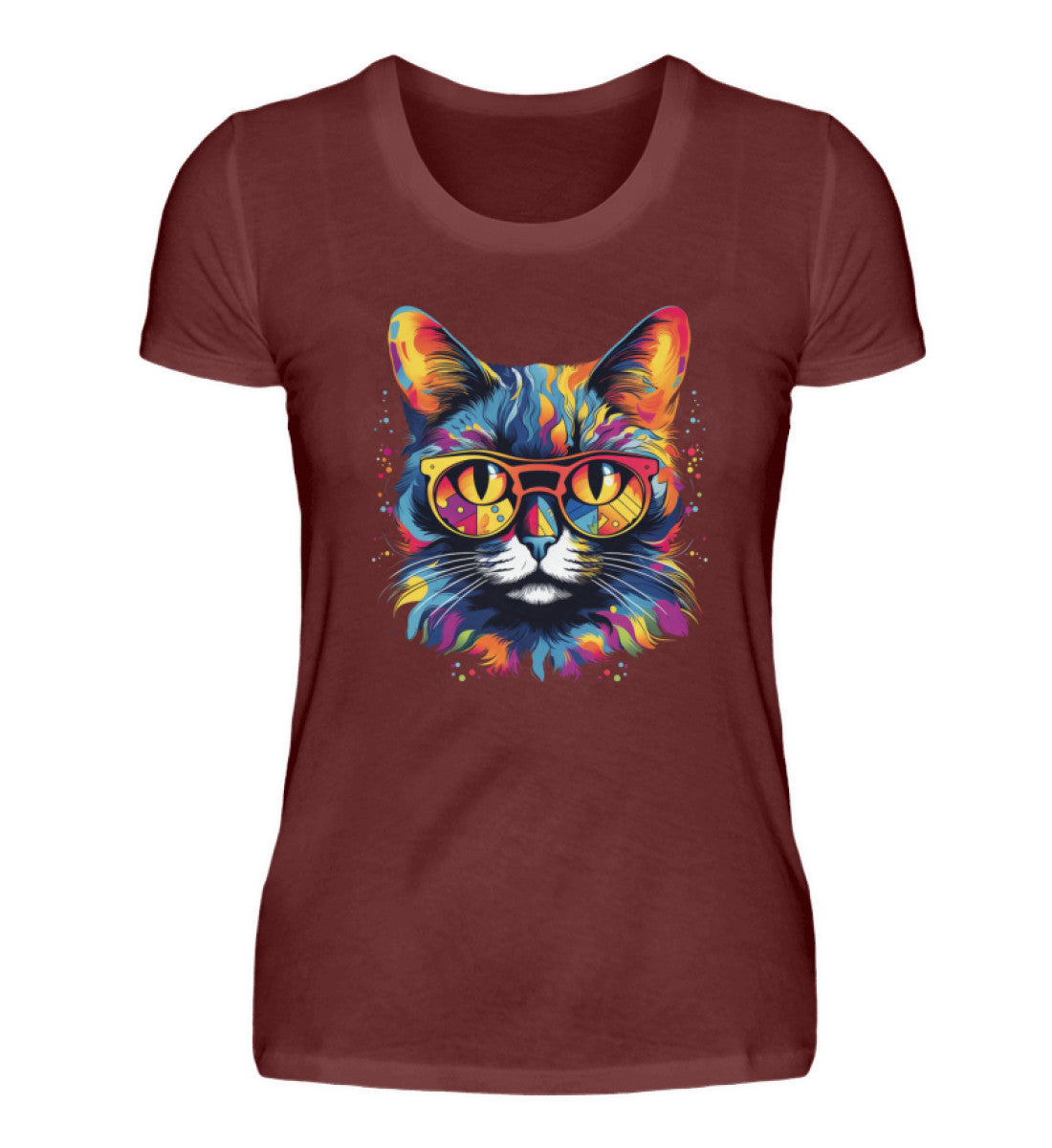 Kunterbunte Katze Damen Premium Katzen TShirt DWine-3192