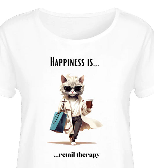 SHOPPING IS THERAPY  - Premium Damen RollUp Katzen Shirt