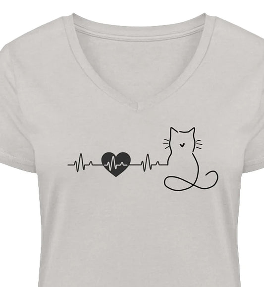 HEARTBEAT - 100% Bio-Baumwolle Katzen T-Shirt hell