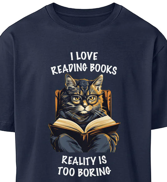 READING CAT - Oversized Organic Relax Katzen T-Shirt