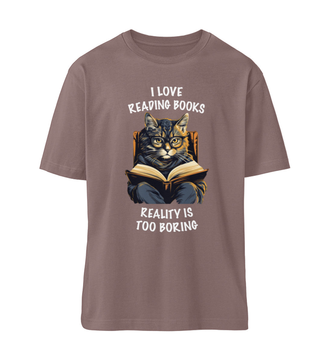 I love reading books Katzen TShirt Oversized Kaffa Coffee-7138