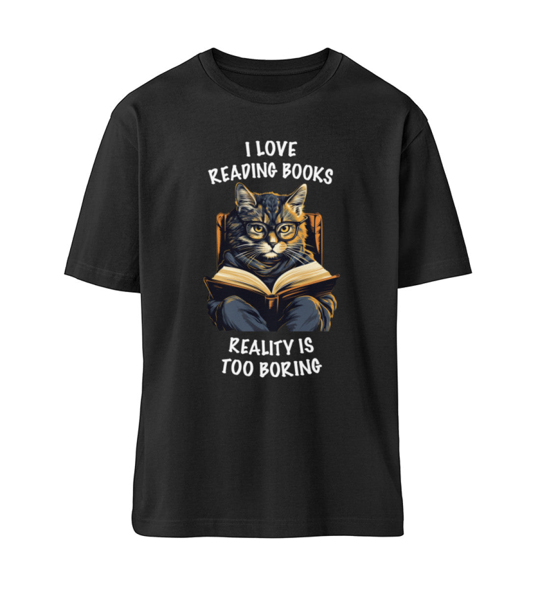 I love reading books Katzen TShirt Oversized Schwarz-16