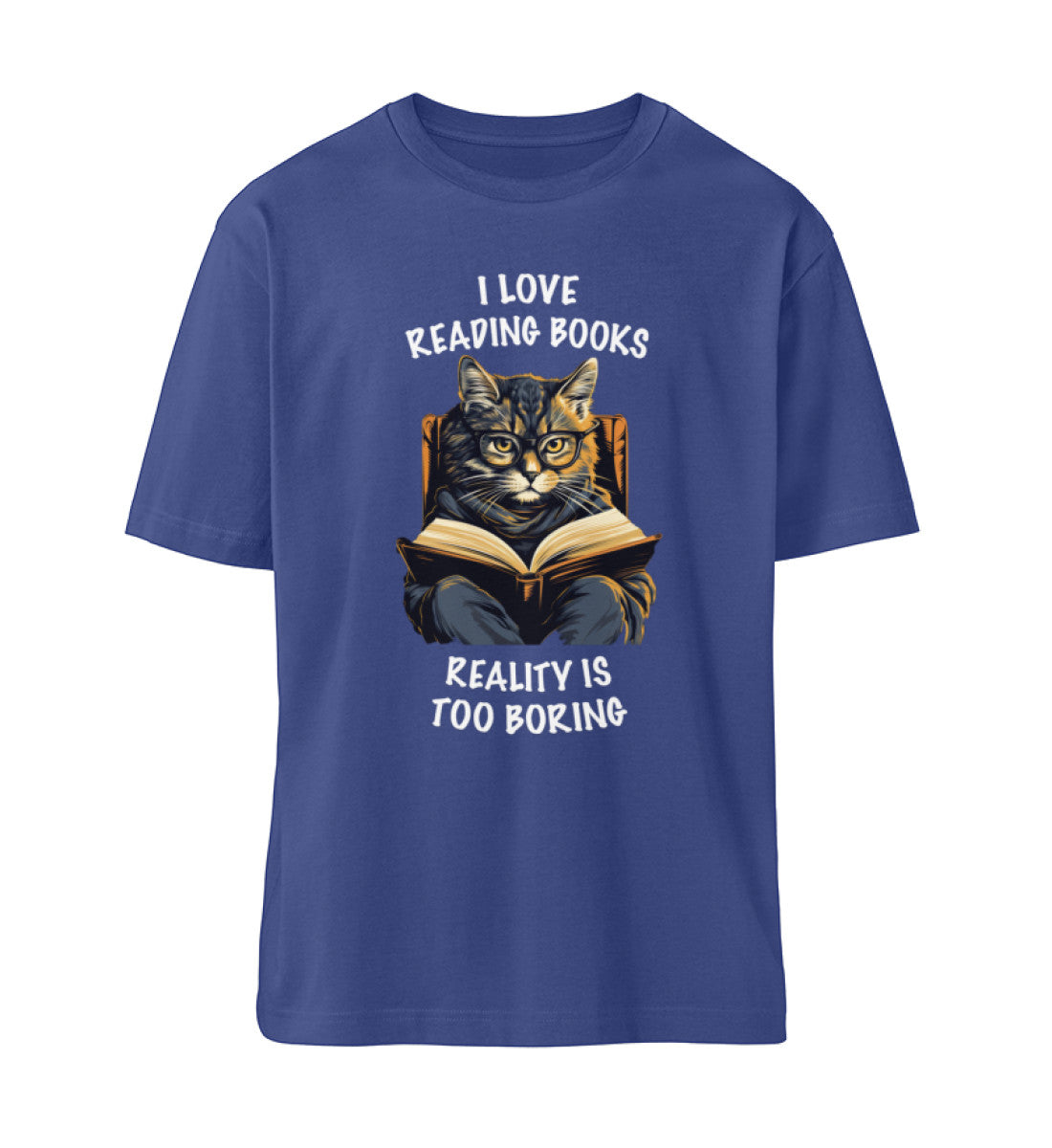 I love reading books Katzen TShirt Oversized Worker Blue-7139