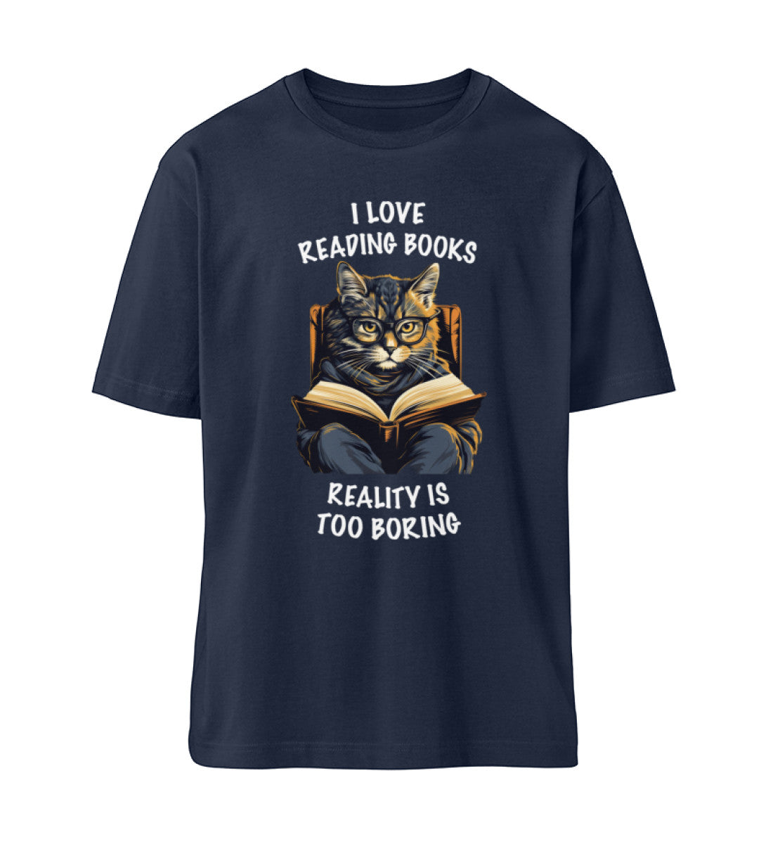 I love reading books Katzen TShirt Oversized French Navy-6959