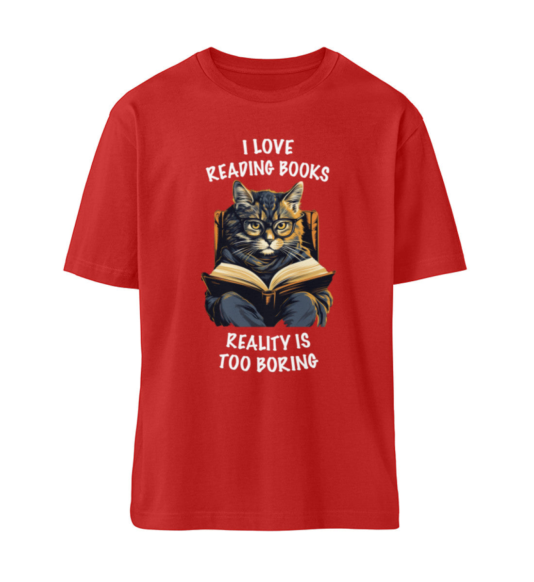 I love reading books Katzen TShirt Oversized Red-4