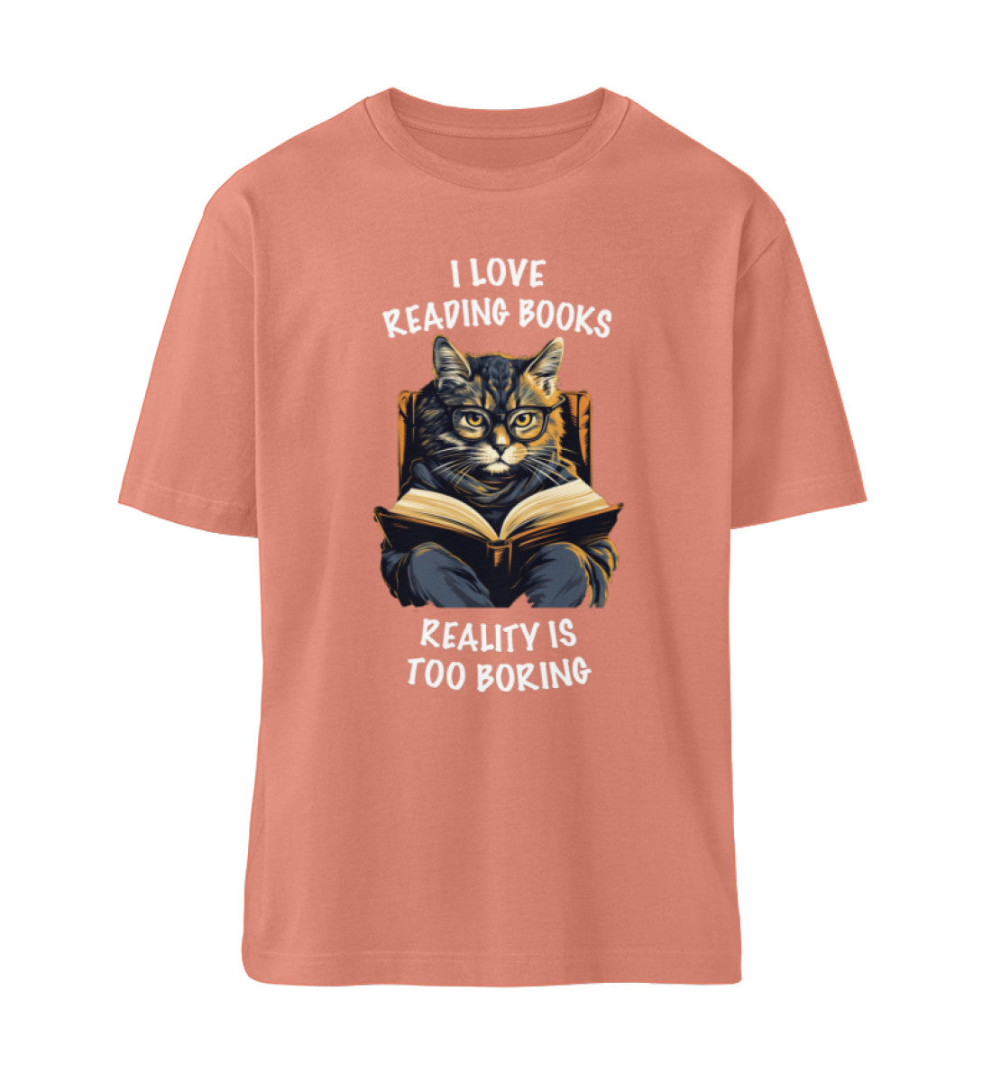 I love reading books Katzen TShirt Oversized Rose Clay-7019