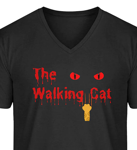 THE WALKING CAT for MAN - Premium Organic V-Neck Herren Katzen T-Shirt