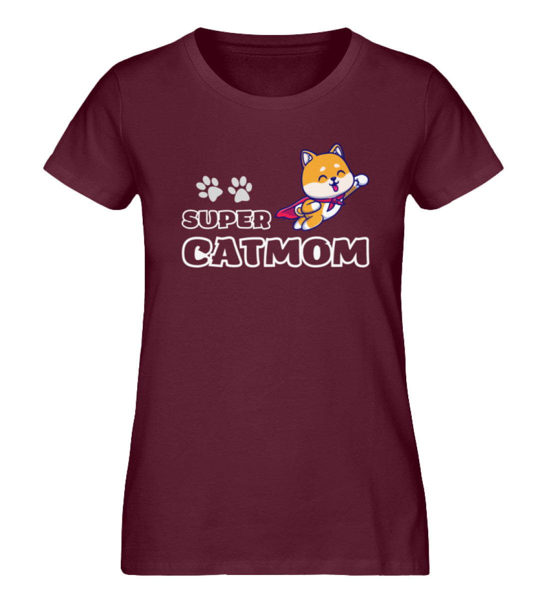 Super Catmom Superheldin Katzen TShirt Burgundy-839