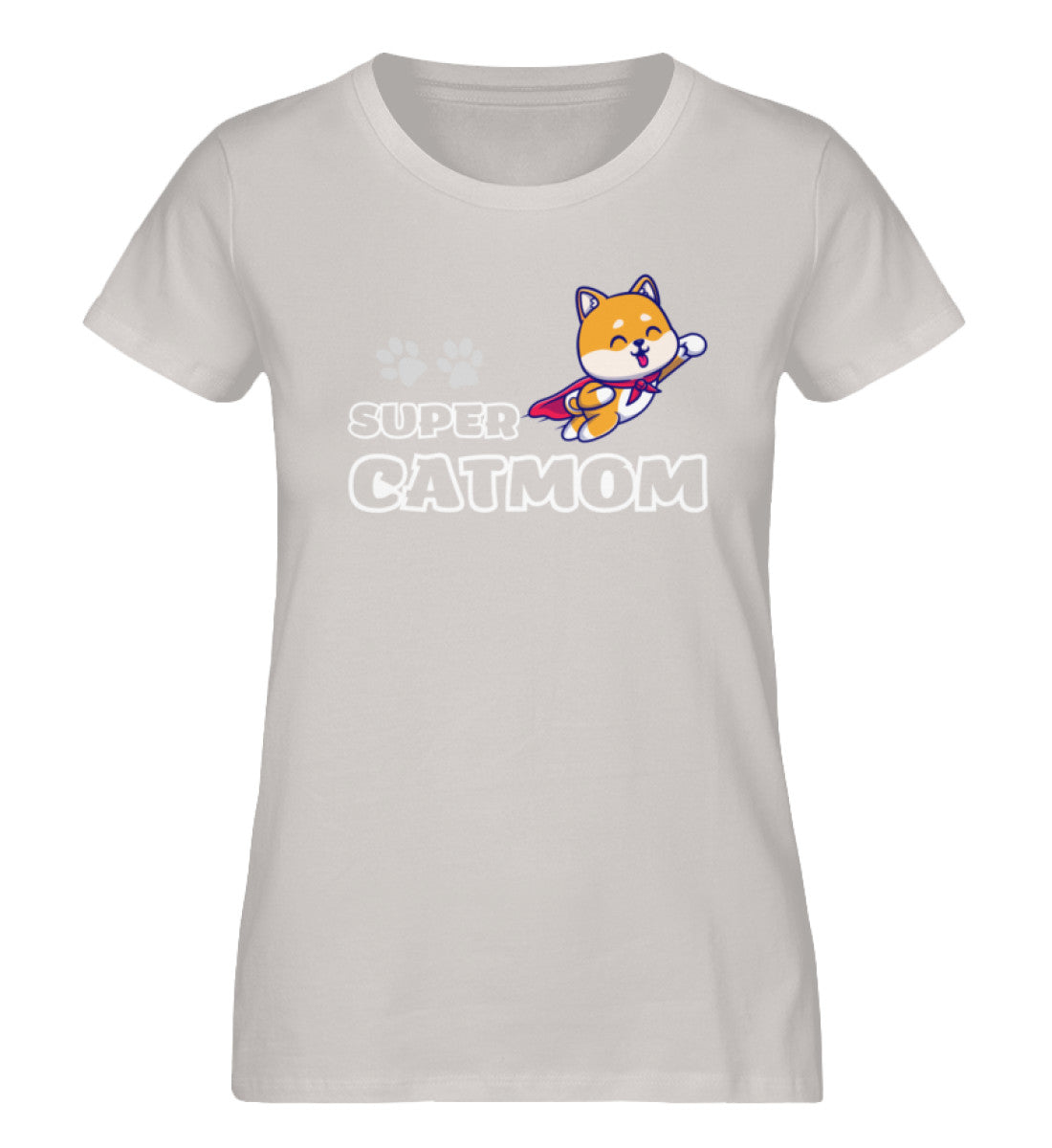 Super Catmom Superheldin Katzen TShirt Cream Heather Grey-7085