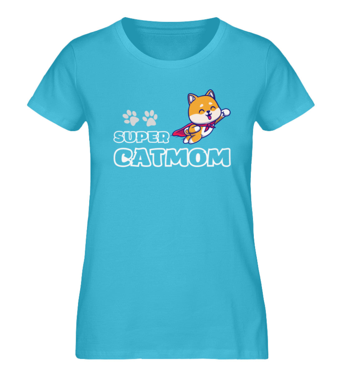 Super Catmom Superheldin Katzen TShirt Karibik Blau-2462