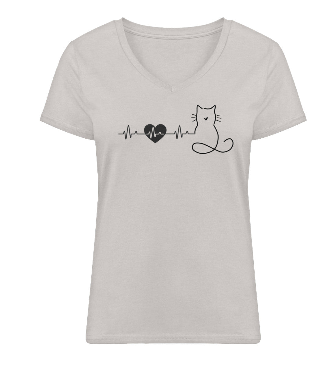 Katzenliebe Herzlinie Katzen TShirt Cream Heather Grey-7085